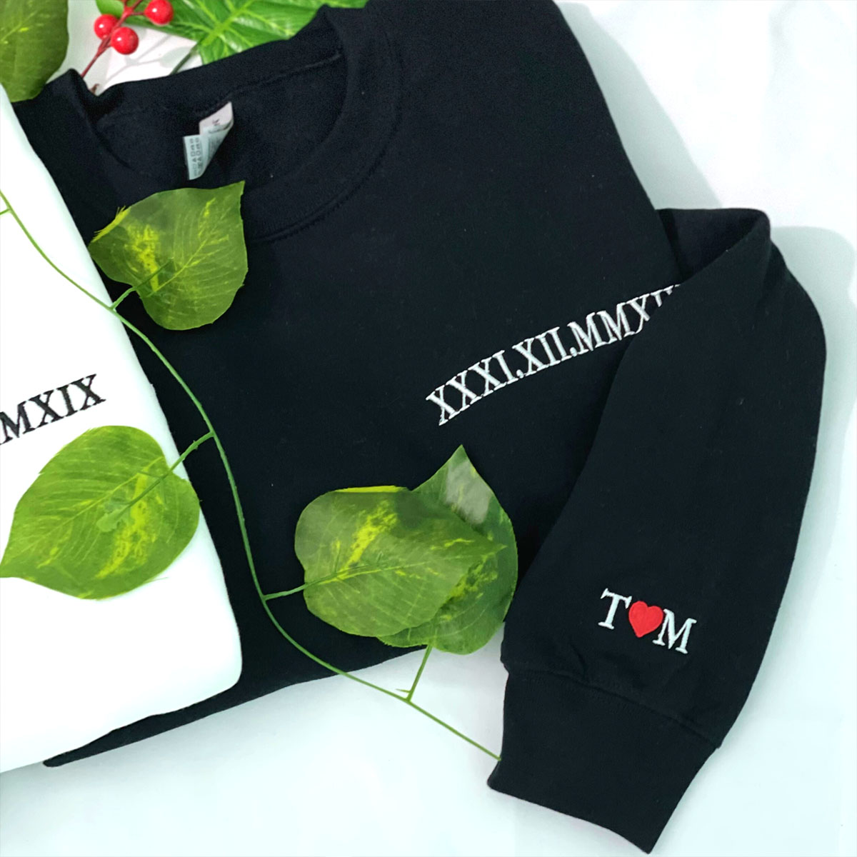 Custom Embroidered Roman Numeral Date Sweatshirt, Hoodie Personalized Date Anniversary Year Wedding Gifts - Embroly