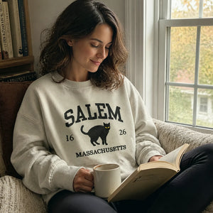 Embroidered Halloween Salem Massachusetts Sweatshirt - Hocus Pocus Pullover Gift for Cozy Season