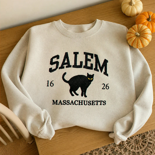 Embroidered Halloween Salem Massachusetts Sweatshirt - Hocus Pocus Pullover Gift for Cozy Season