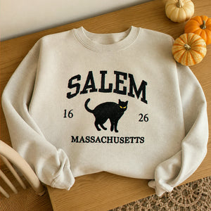 Embroidered Halloween Salem Massachusetts Sweatshirt - Hocus Pocus Pullover Gift for Cozy Season