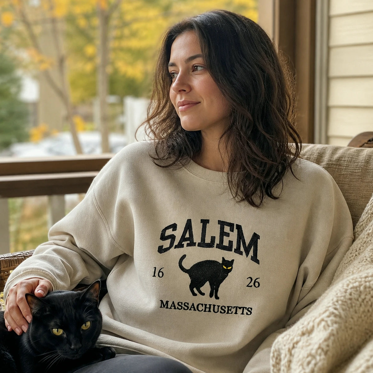 Embroidered Halloween Salem Massachusetts Sweatshirt - Hocus Pocus Pullover Gift for Cozy Season