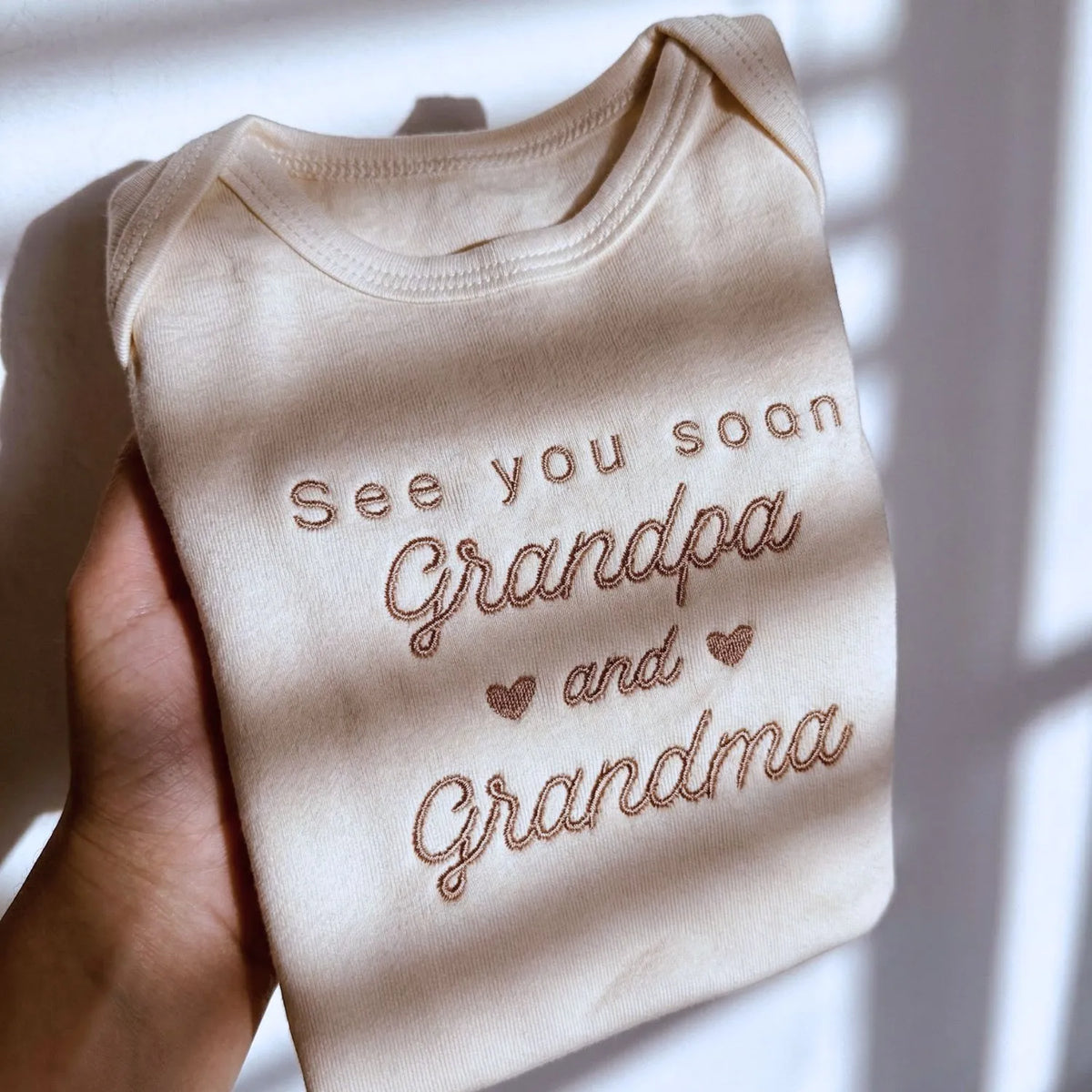 See You Soon Grandma and Grandpa embroidered baby onesie for pregnancy announcement newborn outfit
