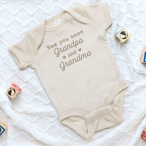 See You Soon Grandma and Grandpa embroidered baby onesie for pregnancy announcement newborn outfit