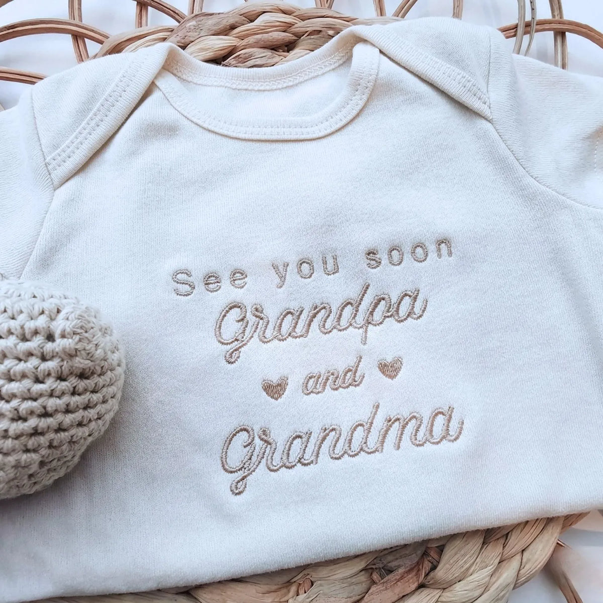 See You Soon Grandma and Grandpa embroidered baby onesie for pregnancy announcement newborn outfit