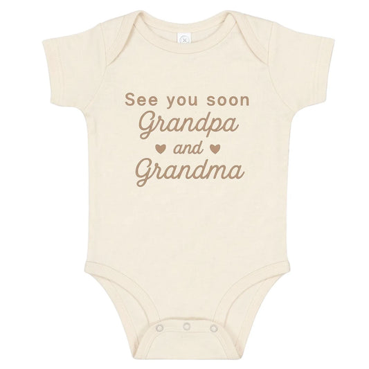 See You Soon Grandma and Grandpa embroidered baby onesie for pregnancy announcement newborn outfit