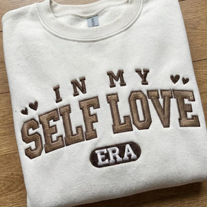 Embroidered Self Love Sweatshirt or Hoodie with Custom Text on Sleeve, Valentine's Day Gifts For Yourself