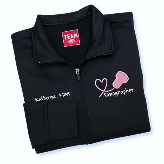 Custom embroidered sonographer jacket with name and title – personalized gift for ultrasound techs and imaging professionals
