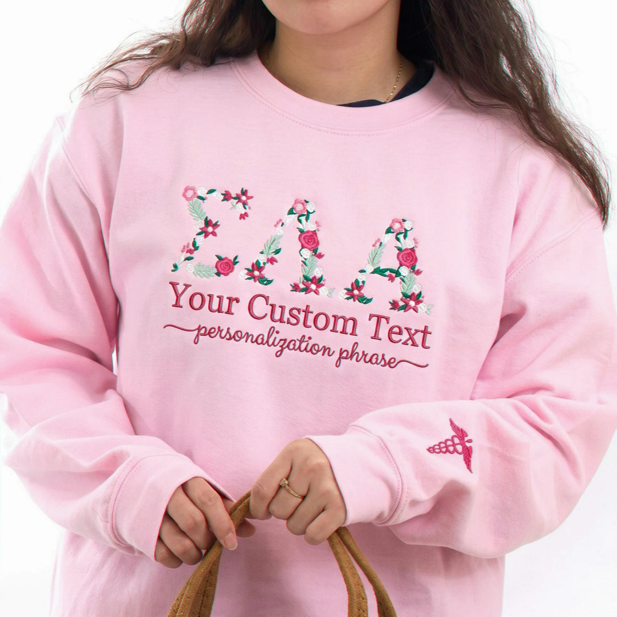 Custom Floral Letter Embroidered Sweatshirt for Sorority Sisters & Seniors
