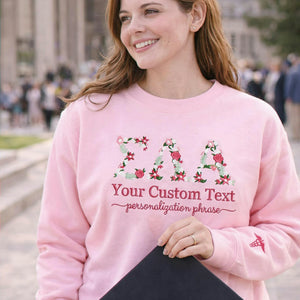 Custom Floral Letter Embroidered Sweatshirt for Sorority Sisters & Seniors