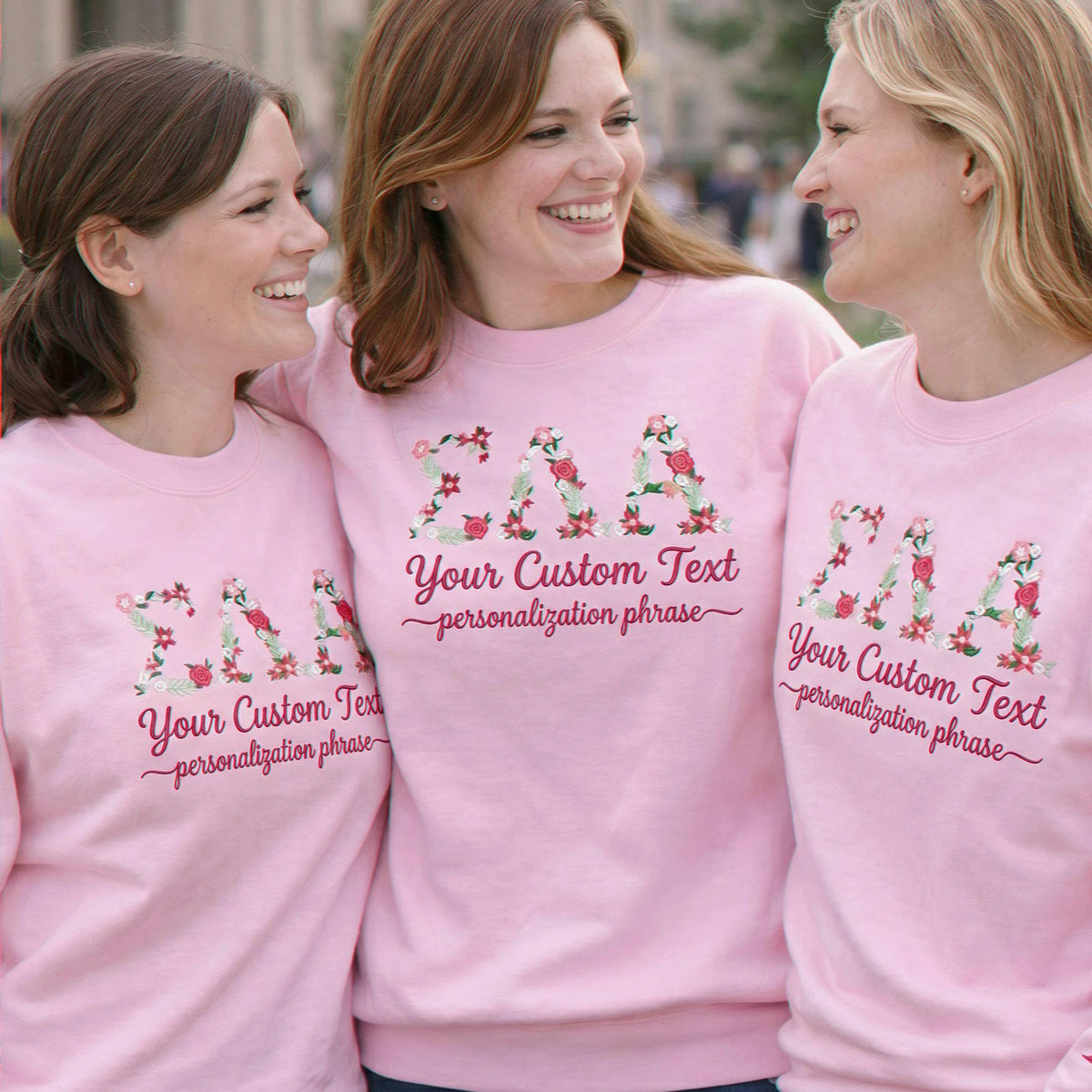 Custom Floral Letter Embroidered Sweatshirt for Sorority Sisters & Seniors