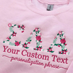 Custom Floral Letter Embroidered Sweatshirt for Sorority Sisters & Seniors