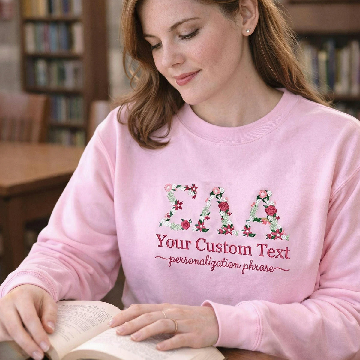 Custom Floral Letter Embroidered Sweatshirt for Sorority Sisters & Seniors