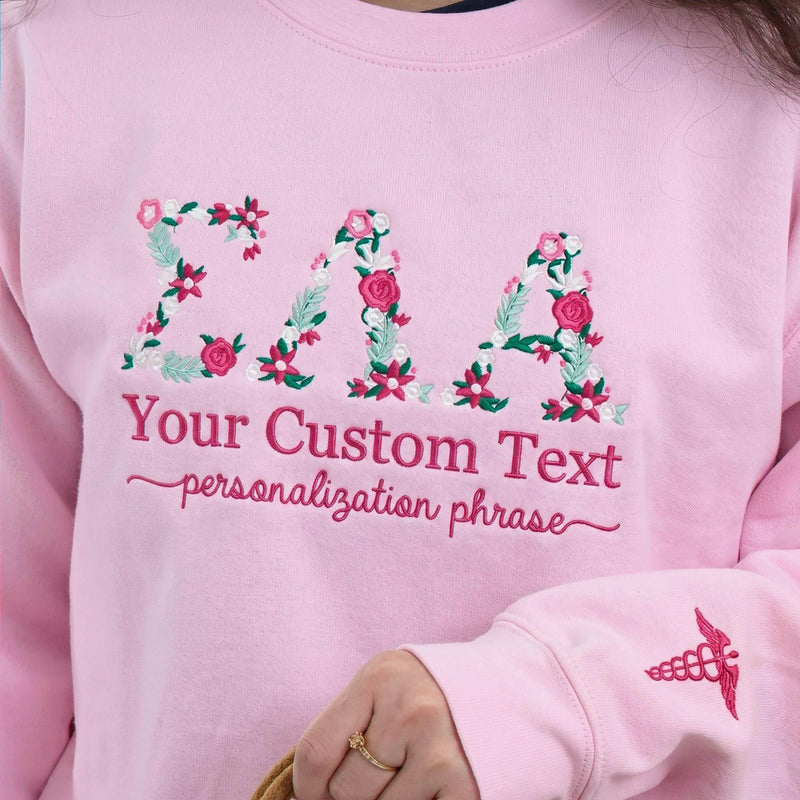 Custom Floral Letter Embroidered Sweatshirt for Sorority Sisters & Seniors