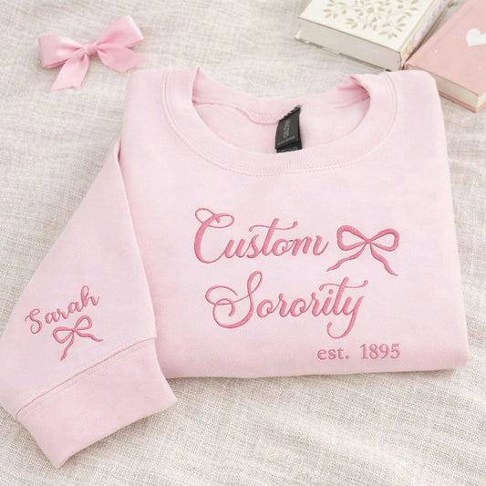 Embroidered College Coquette Style Sweatshirt - Personalized Est, Sorority Rush Gifts