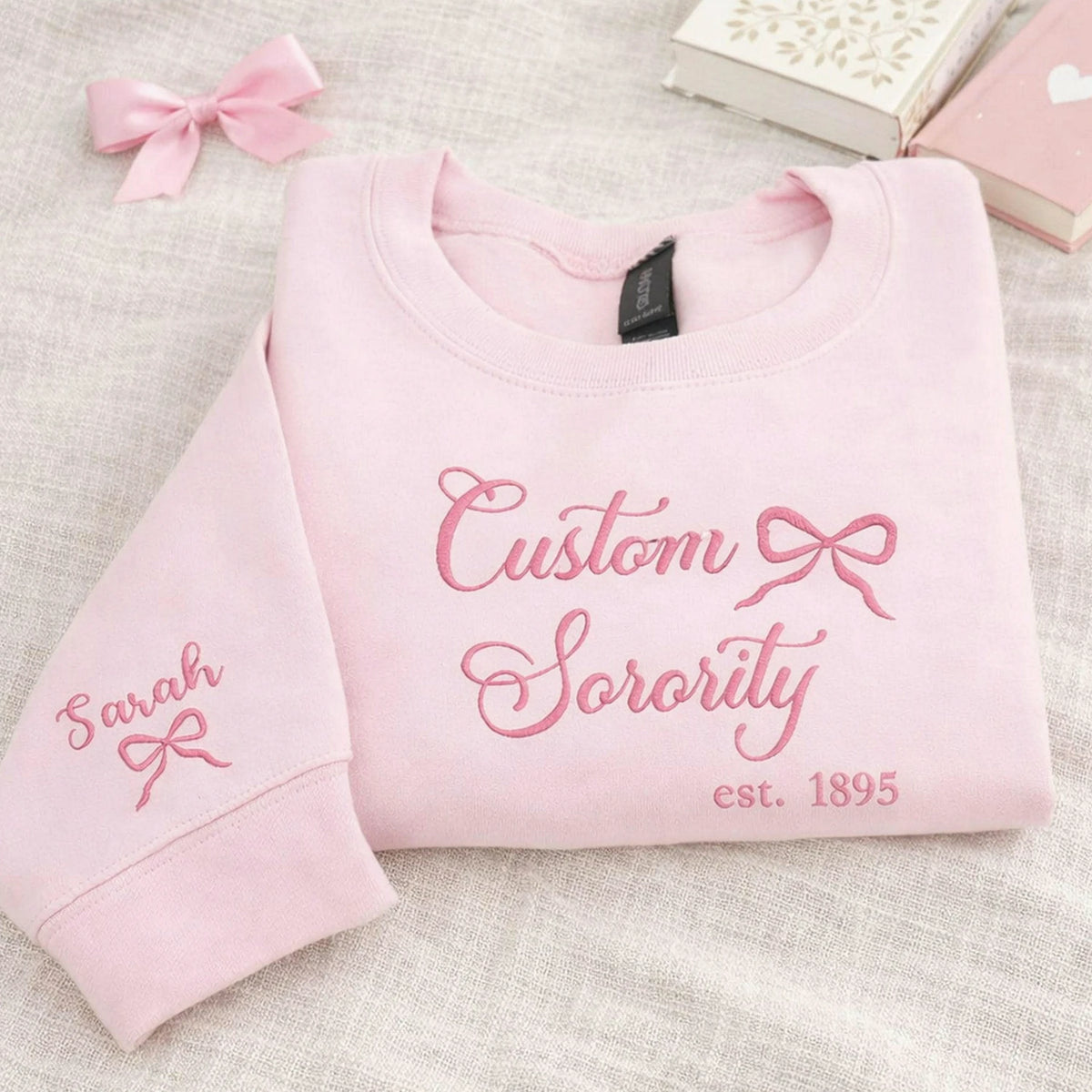 Embroidered College Coquette Style Sweatshirt - Personalized Est, Sorority Rush Gifts