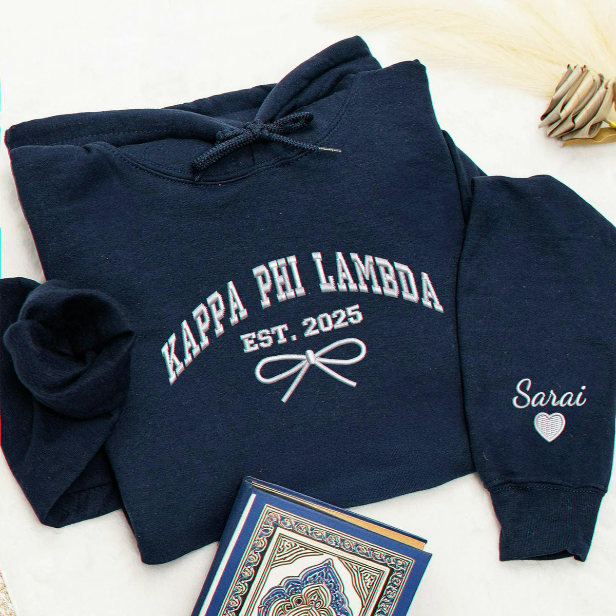 Embroidered Sorority Coquette Bow Est Hoodie for Girl's Trip - Matching Crewneck Besties Gift