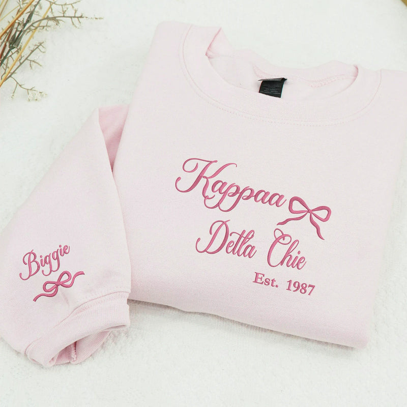 Embroidered College Coquette Style Sweatshirt - Personalized Est, Sorority Rush Gifts