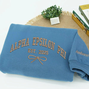 Embroidered Sorority Coquette Bow Est Hoodie for Girl's Trip - Matching Crewneck Besties Gift