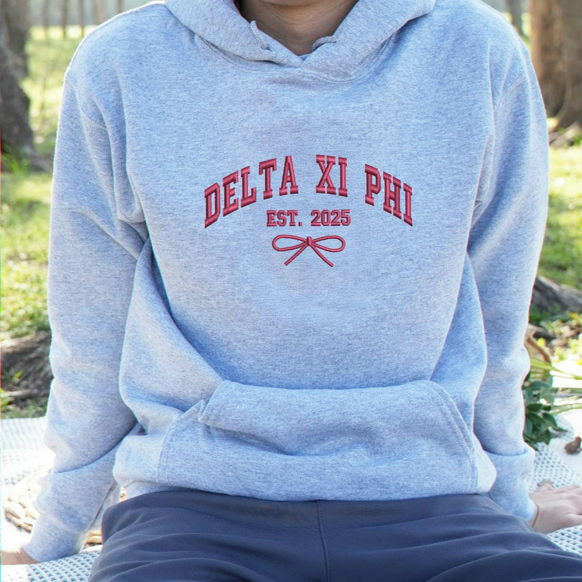 Embroidered Sorority Coquette Bow Est Hoodie for Girl's Trip - Matching Crewneck Besties Gift