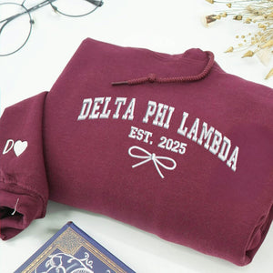 Embroidered Sorority Coquette Bow Est Hoodie for Girl's Trip - Matching Crewneck Besties Gift