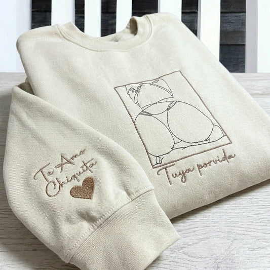 Custom Girlfriend Portrait Photo Sweatshirt - Embroidered Gift for Him - Birthday & Valentine's Day