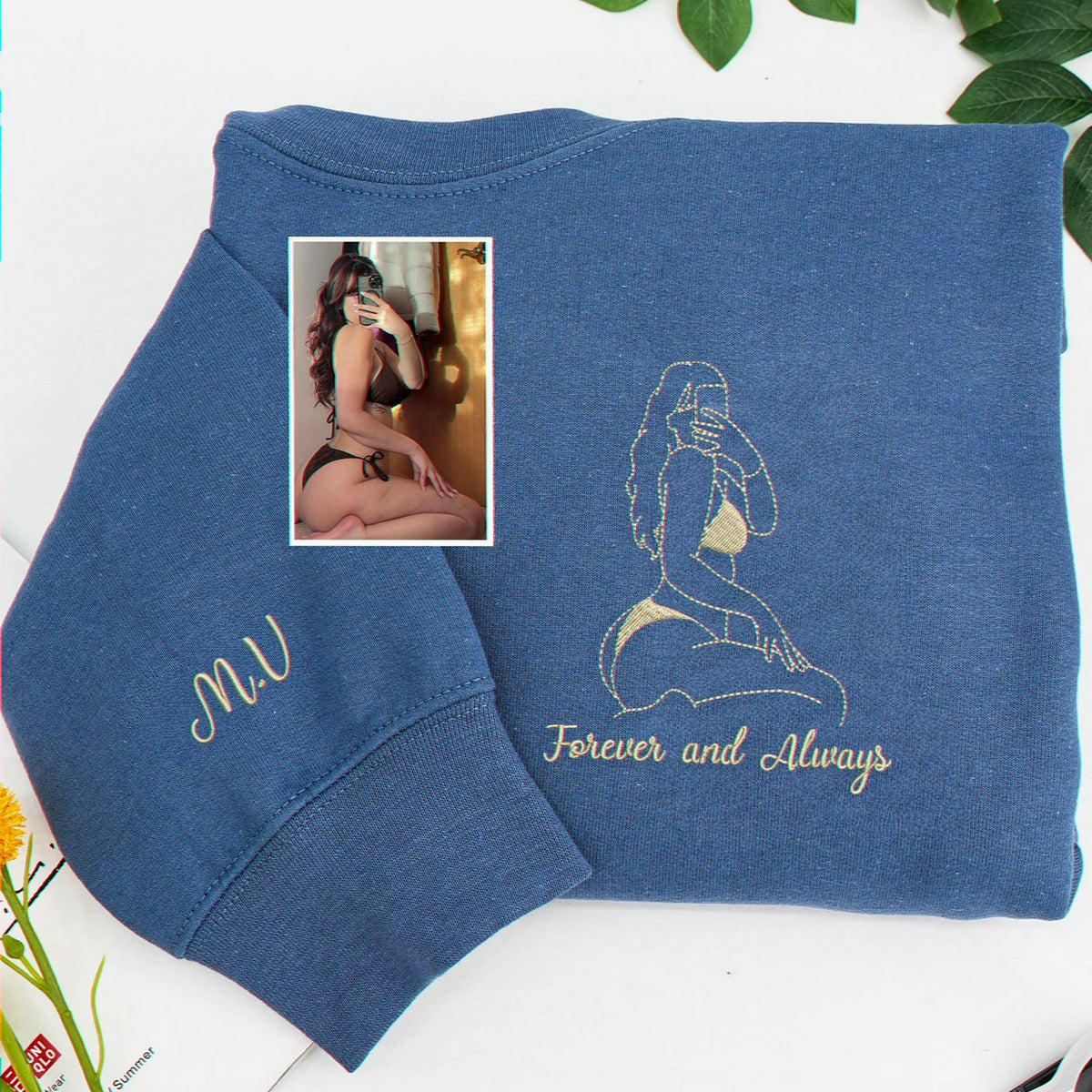 Custom Embroidered Sweatshirt From Photo, Romantic Spicy Gift for Boyfriend, Anniversary Gift for Him