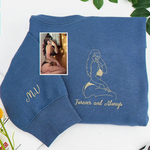 Custom Embroidered Sweatshirt From Photo, Romantic Spicy Gift for Boyfriend, Anniversary Gift for Him