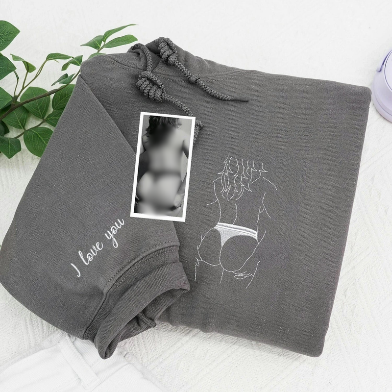 Custom Spicy Photo Hoodie - Embroidered Portrait Crewneck for Boyfriend, Husband