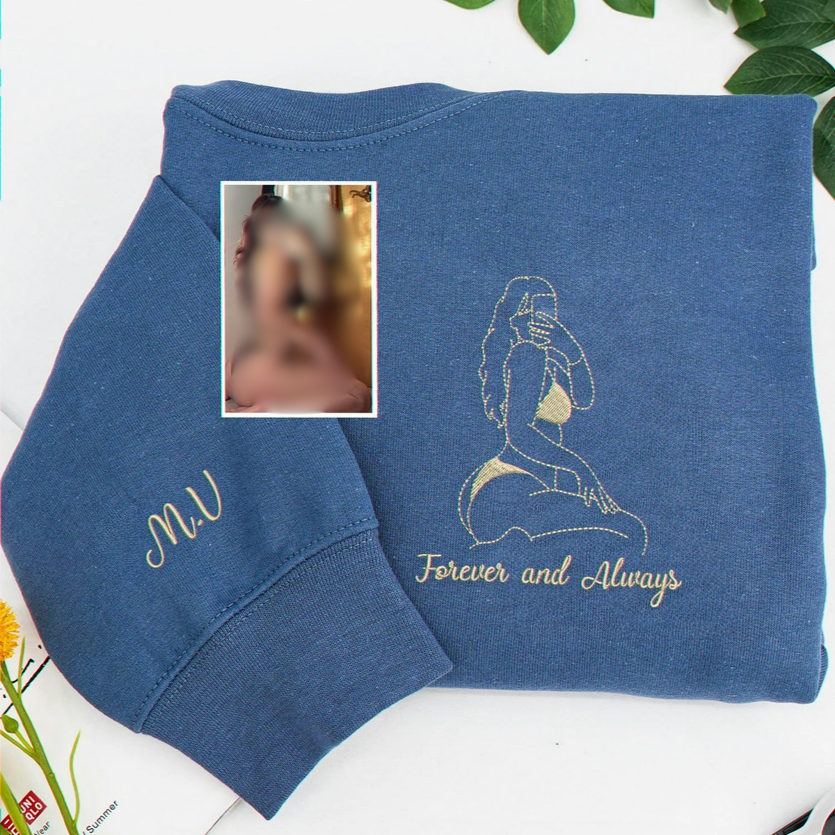 Custom Spicy Photo Hoodie - Embroidered Portrait Crewneck for Boyfriend, Husband