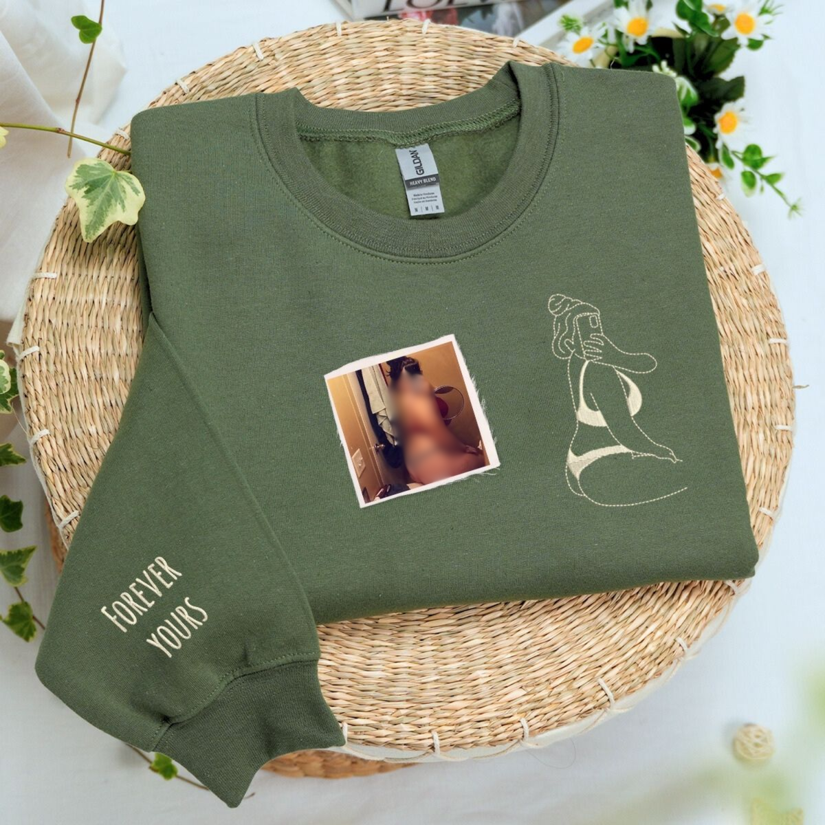 Custom Spicy Photo Hoodie - Embroidered Portrait Crewneck for Boyfriend, Husband