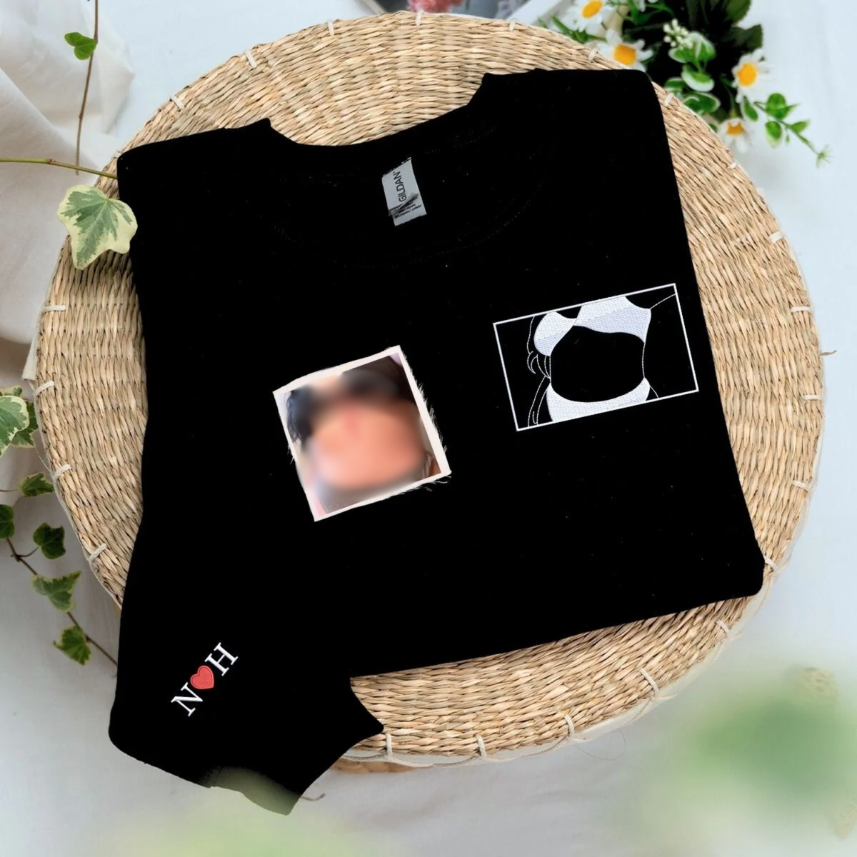 Custom Favorite Girlfriend Photo Hoodie for Boyfriend - Embroidered Portrait Crewneck for Husband