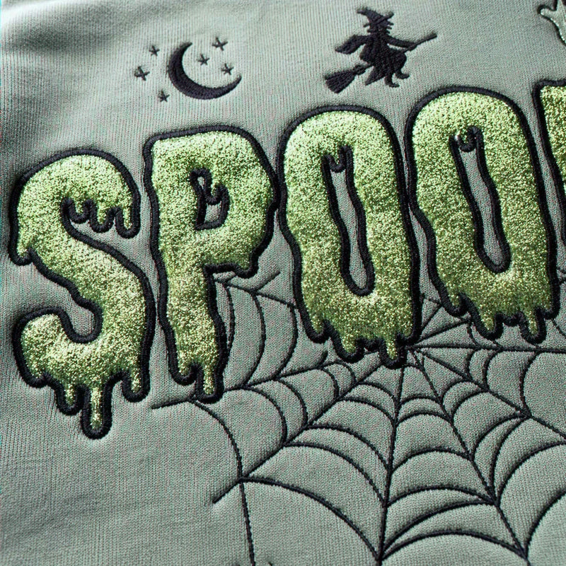 Spooky Witchy Glitter Halloween Sweatshirt, Embroidered Applique Ghostly Creepy Crewneck, Spooky Season Gift
