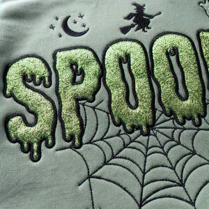 Spooky Witchy Glitter Halloween Sweatshirt, Embroidered Applique Ghostly Creepy Crewneck, Spooky Season Gift