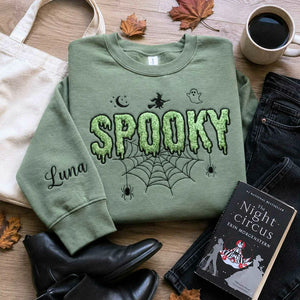 Spooky Witchy Glitter Halloween Sweatshirt, Embroidered Applique Ghostly Creepy Crewneck, Spooky Season Gift