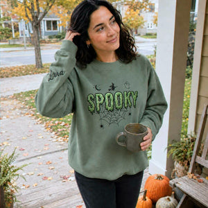 Spooky Witchy Glitter Halloween Sweatshirt, Embroidered Applique Ghostly Creepy Crewneck, Spooky Season Gift