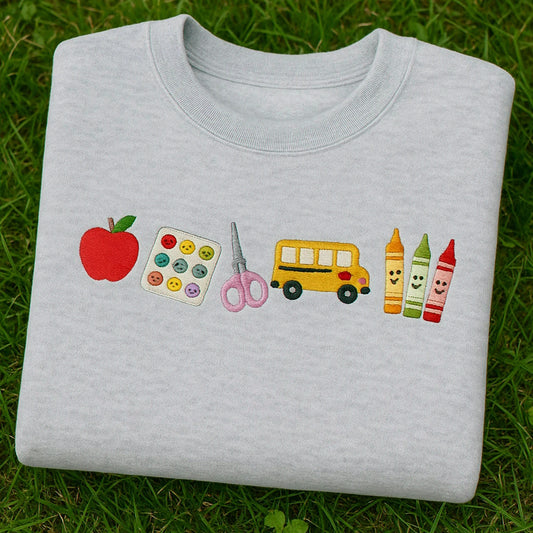 Apple Teacher Embroidered Sweatshirt, Back to School Classroom Gift for Teachers
