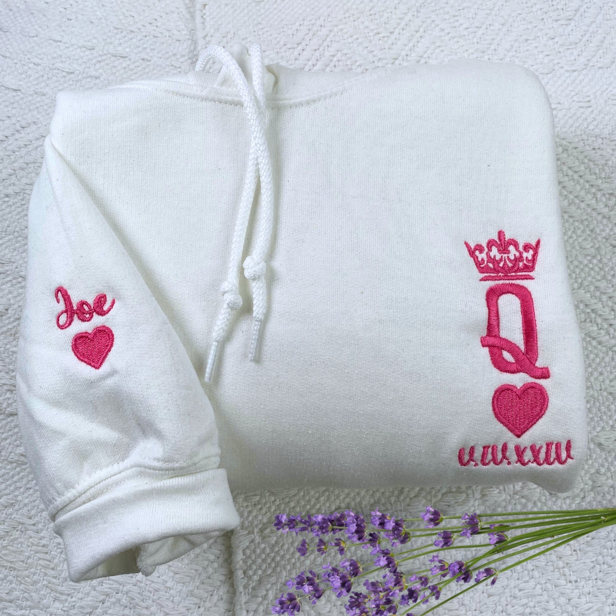 King and Queen Hoodie or Sweatshirt Embroidered Personalized His Her Gift for Valentine s Day