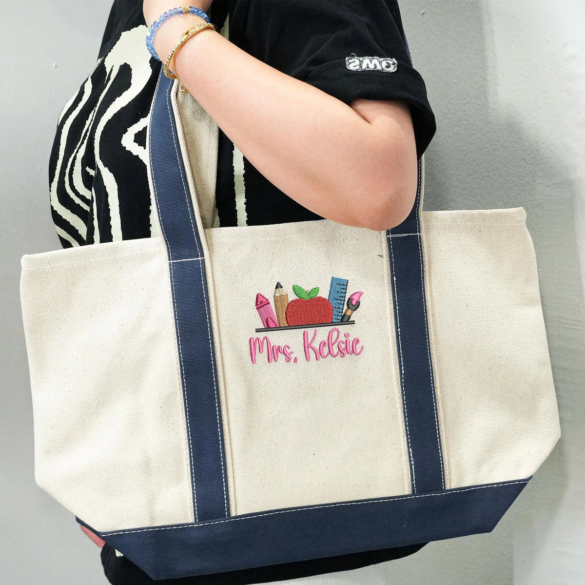 Custom Embroidered Teacher Tote Bag, Personalized Teacher Appreciation, Back to School Gift