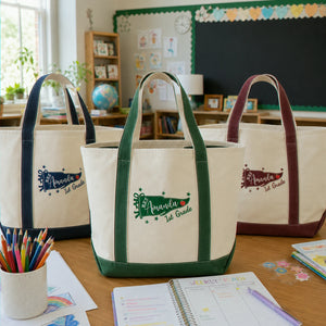 Personalized Teacher Flag Tote Bag with Embroidered Name and Grade
