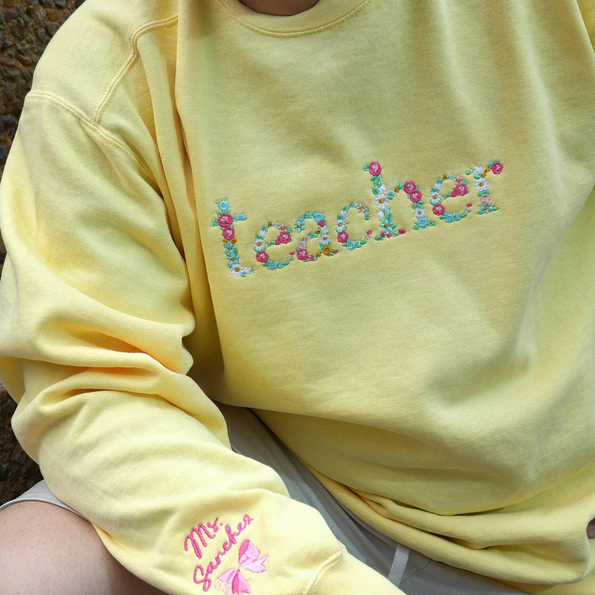 Teacher Floral Sweatshirt or T-Shirt - Embroidered Gift for New Teacher, Back To School, Daycare, Appreciation Week