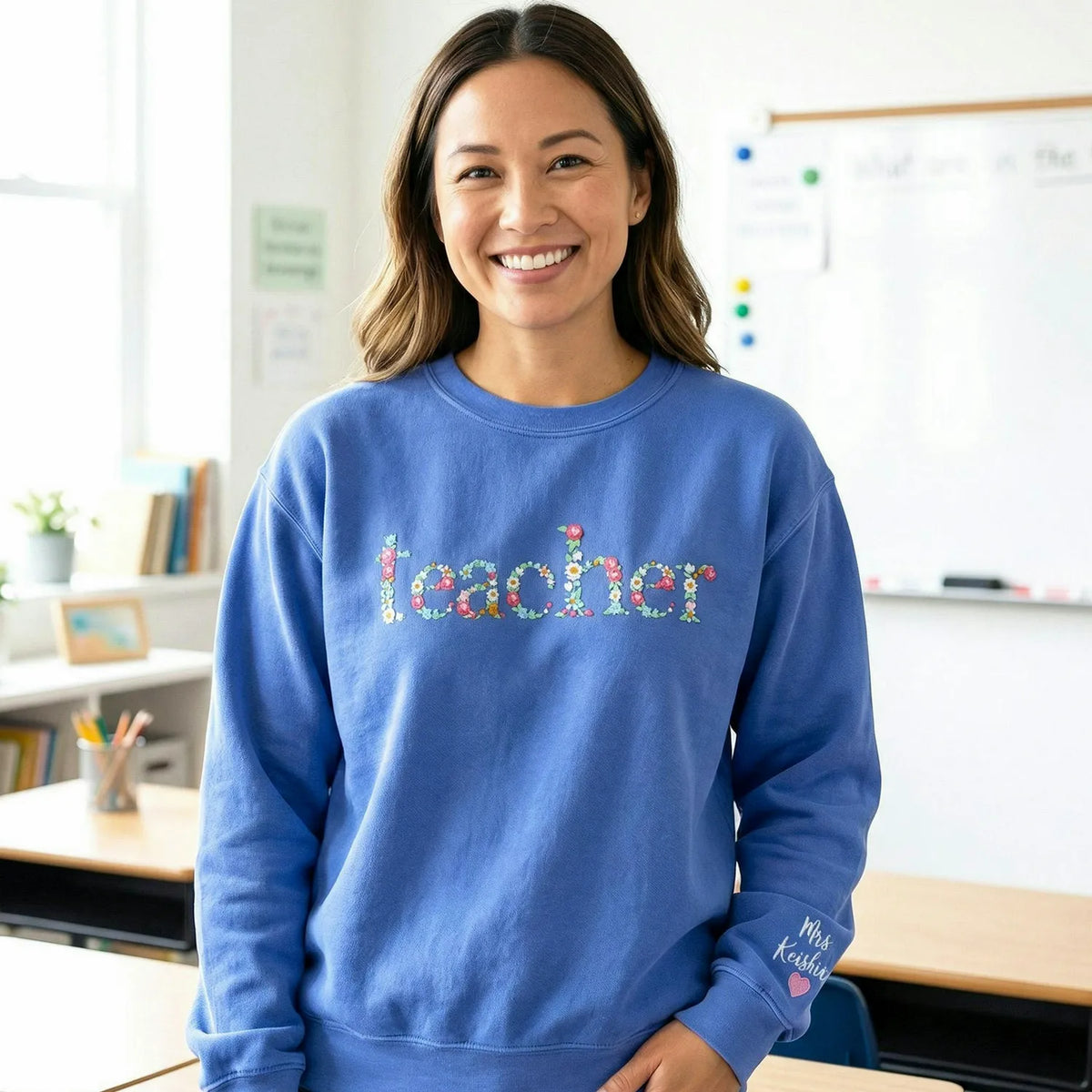 Teacher Floral Sweatshirt or T-Shirt - Embroidered Gift for New Teacher, Back To School, Daycare, Appreciation Week
