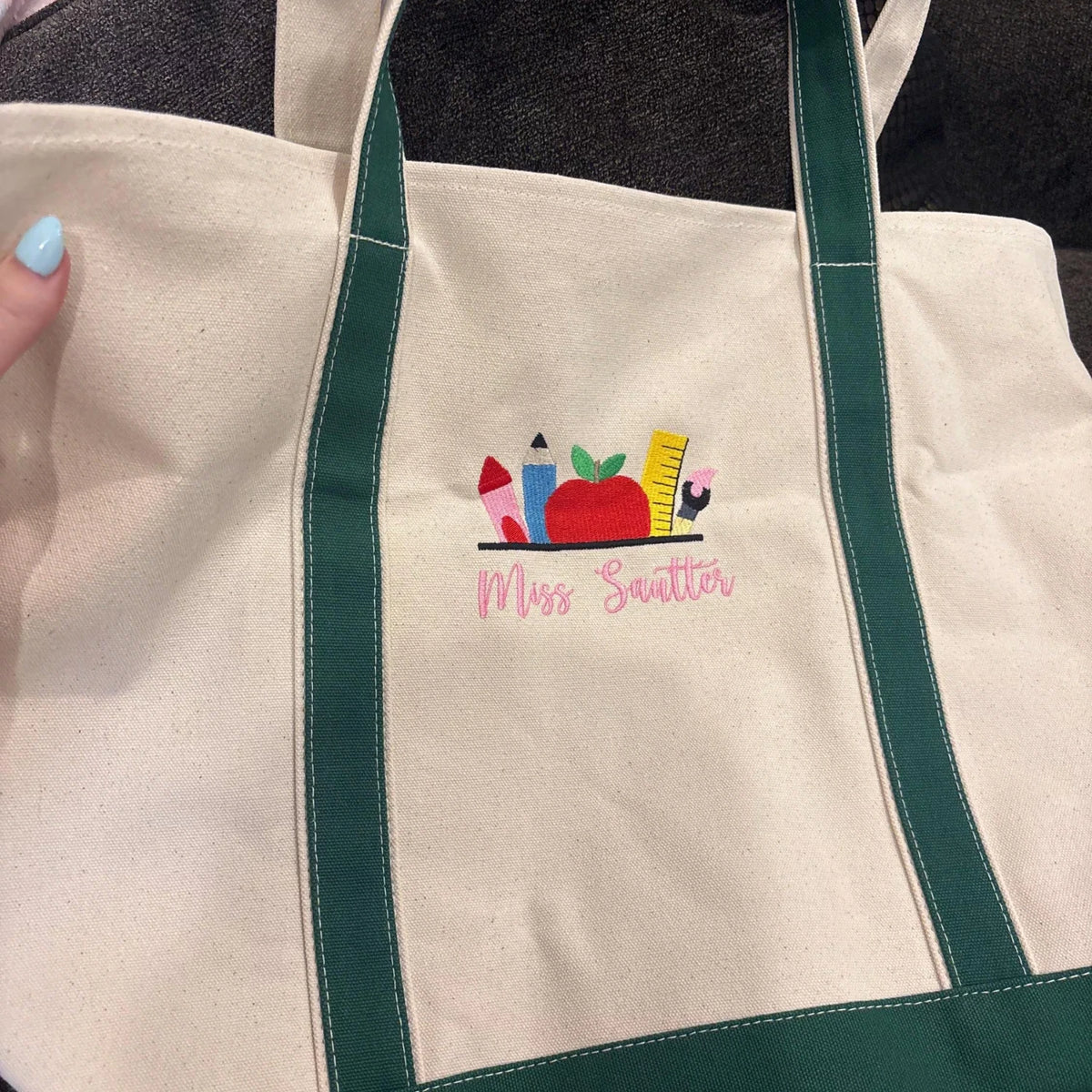 Custom Embroidered Teacher Tote Bag, Personalized Teacher Appreciation, Back to School Gift