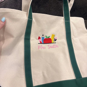 Custom Embroidered Teacher Tote Bag, Personalized Teacher Appreciation, Back to School Gift