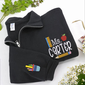 Personalized Daycare Gift for Your Daughter’s Favorite Teacher - Custom Name & Title Embroidered Quarter Zip Pullover