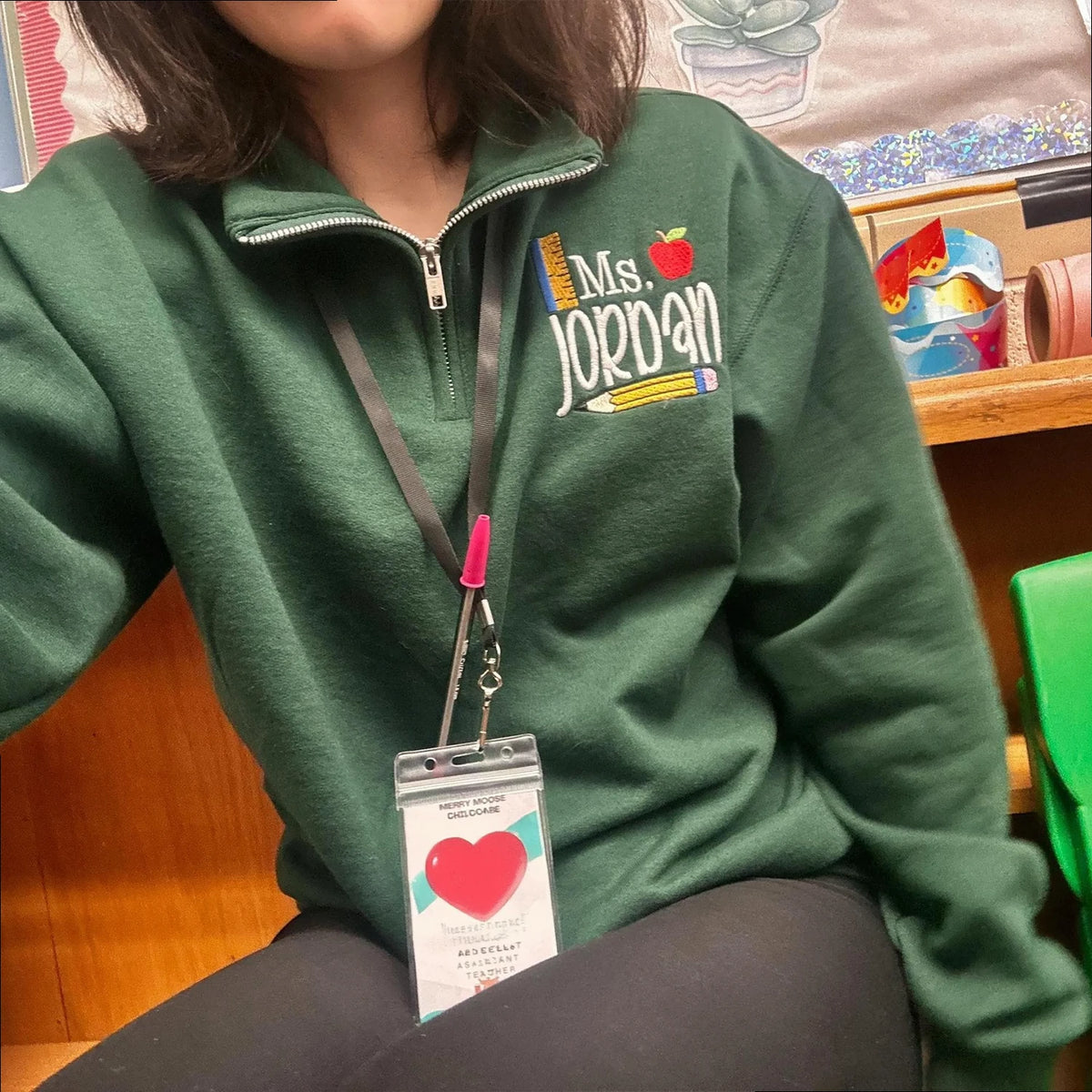 Personalized Daycare Gift for Your Daughter’s Favorite Teacher - Custom Name & Title Embroidered Quarter Zip Pullover