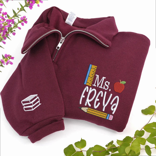 Personalized Daycare Gift for Your Daughter’s Favorite Teacher - Custom Name & Title Embroidered Quarter Zip Pullover