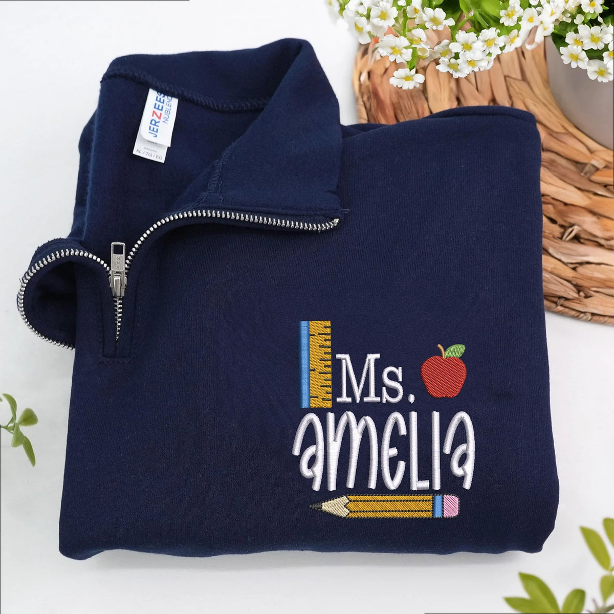 Personalized Daycare Gift for Your Daughter’s Favorite Teacher - Custom Name & Title Embroidered Quarter Zip Pullover