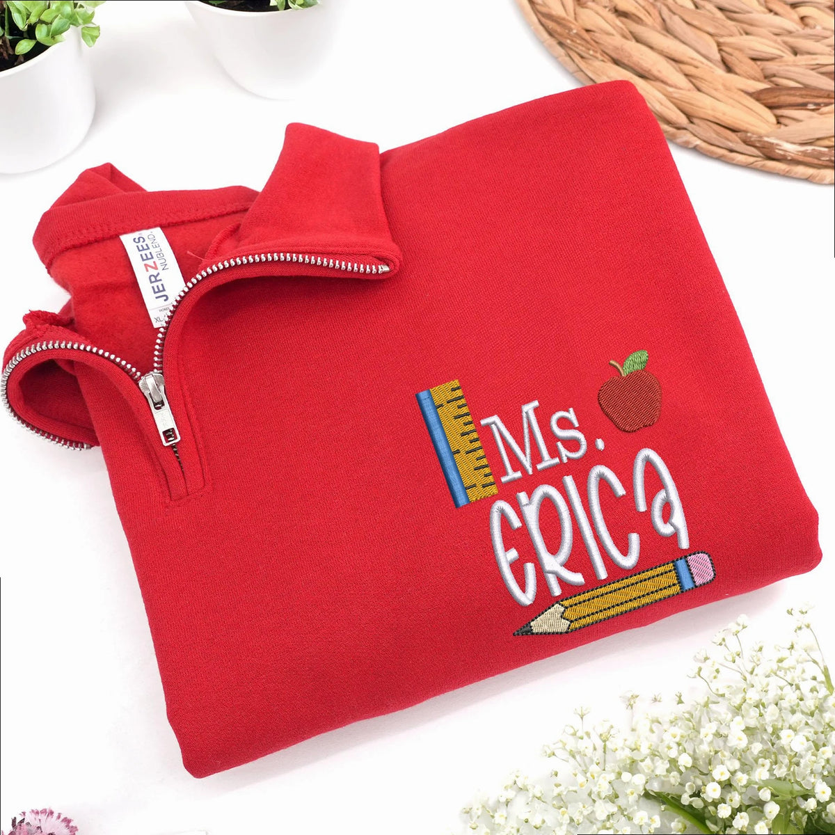 Personalized Daycare Gift for Your Daughter’s Favorite Teacher - Custom Name & Title Embroidered Quarter Zip Pullover