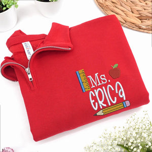 Personalized Daycare Gift for Your Daughter’s Favorite Teacher - Custom Name & Title Embroidered Quarter Zip Pullover