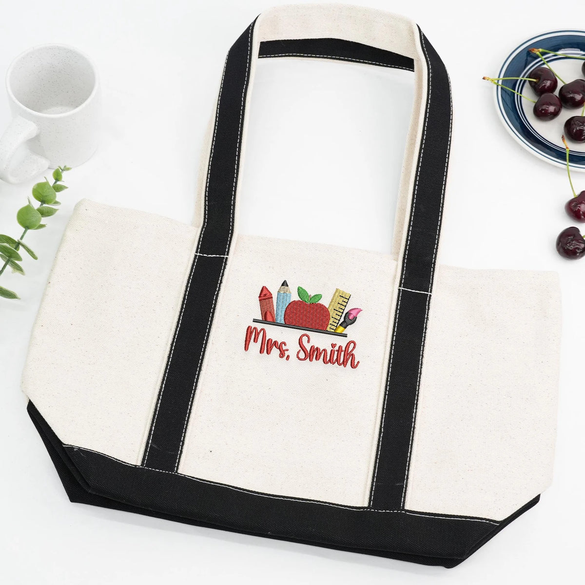 Custom Embroidered Teacher Tote Bag, Personalized Teacher Appreciation, Back to School Gift